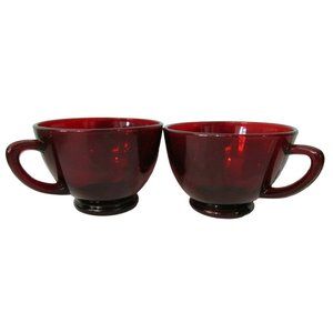 Vintage Anchor Hocking Royal Ruby Red Glass Snack Punch Tea Cups 1938 A Pair EUC